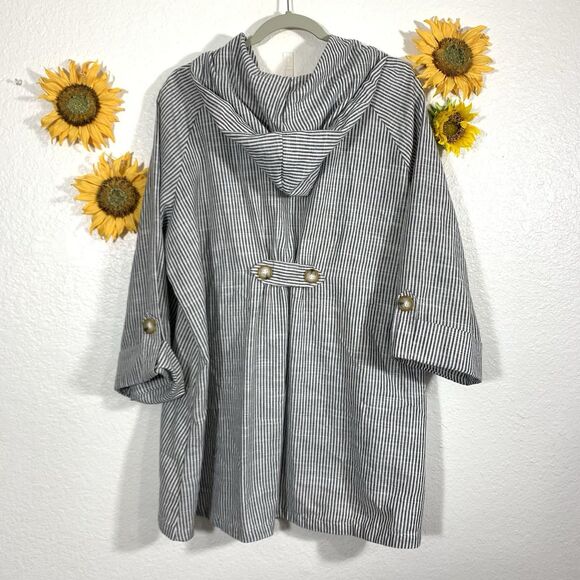 Womens Jones New York 1X Striped Hooded Button-Front Jacket Linen Blend Striped - Picture 6 of 11